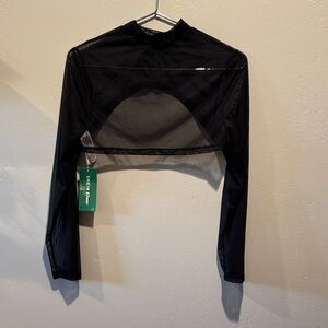 NWT New SHEIN EZwear Black Sheer Long Sleeve Crop Top Baby Turtleneck Reversible